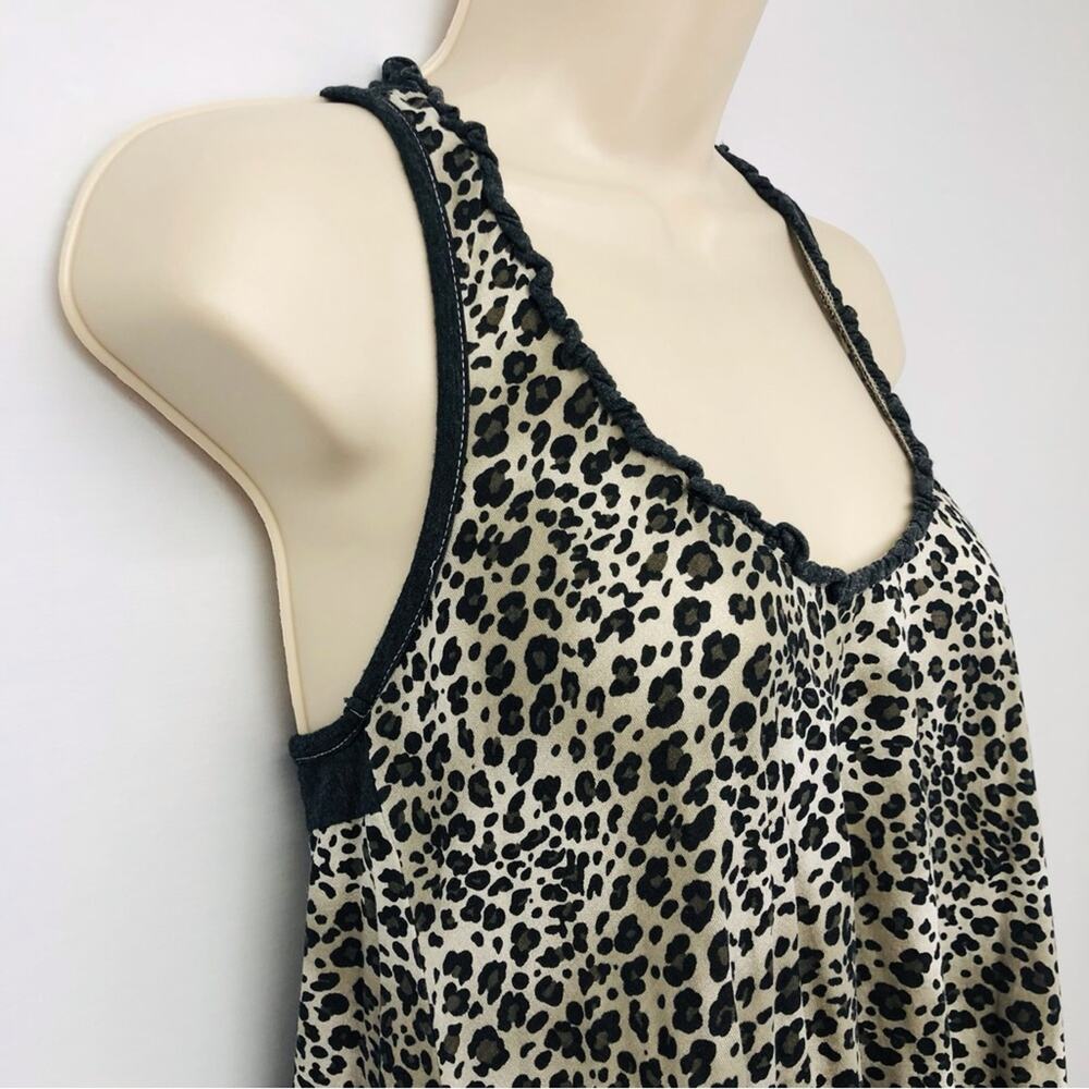 Splendid Black Gray Leopard Print Racer Back Top Lettuce Edge Scoop Neck - Picture 6 of 16